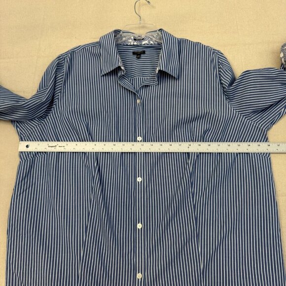 Talbots Blue & White Pin Striped Button Blouse Shirt Floral Flip Cuff 24W - Picture 13 of 14